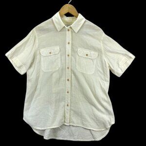 Madewell Shirt Women’s Ivory Gauze Button Down Relaxed Fit Short‎ Sleeve M